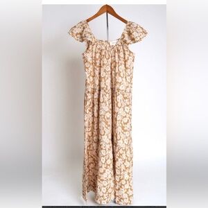 The Great - The Whipstitched Plumeria Dress in Oat Wild Brush Floral, Size 1
